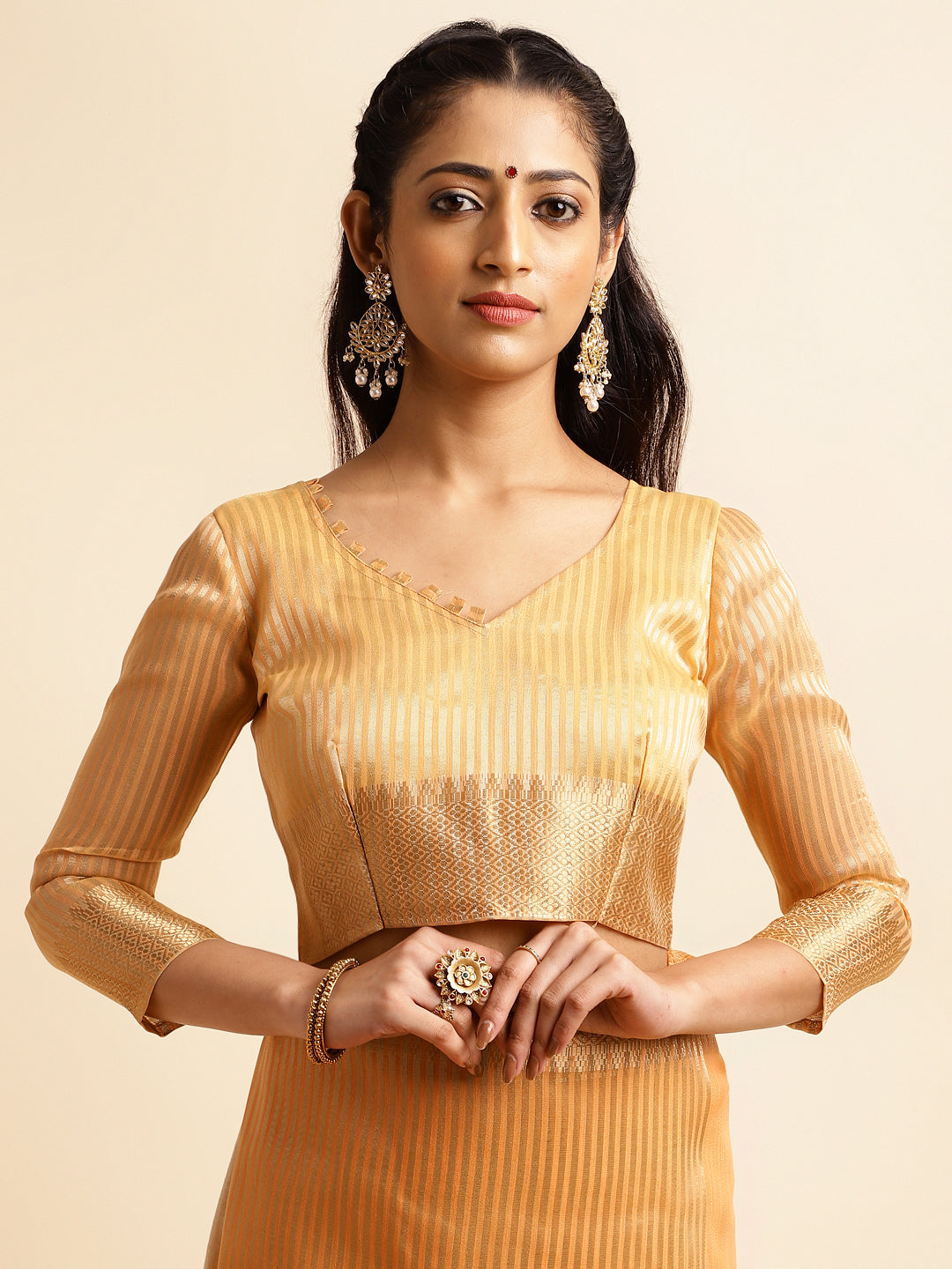 Orange Floral Work Saree For Diwali