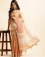 Orange Linen Floral Embroidery Saree