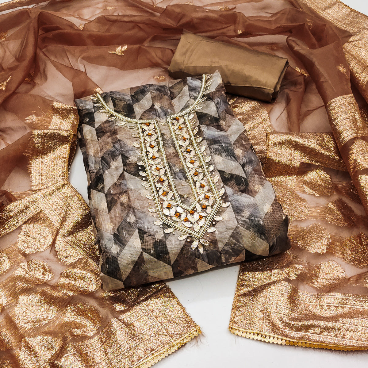 Organza Banarasi Handwork Unstitched Suit 2025