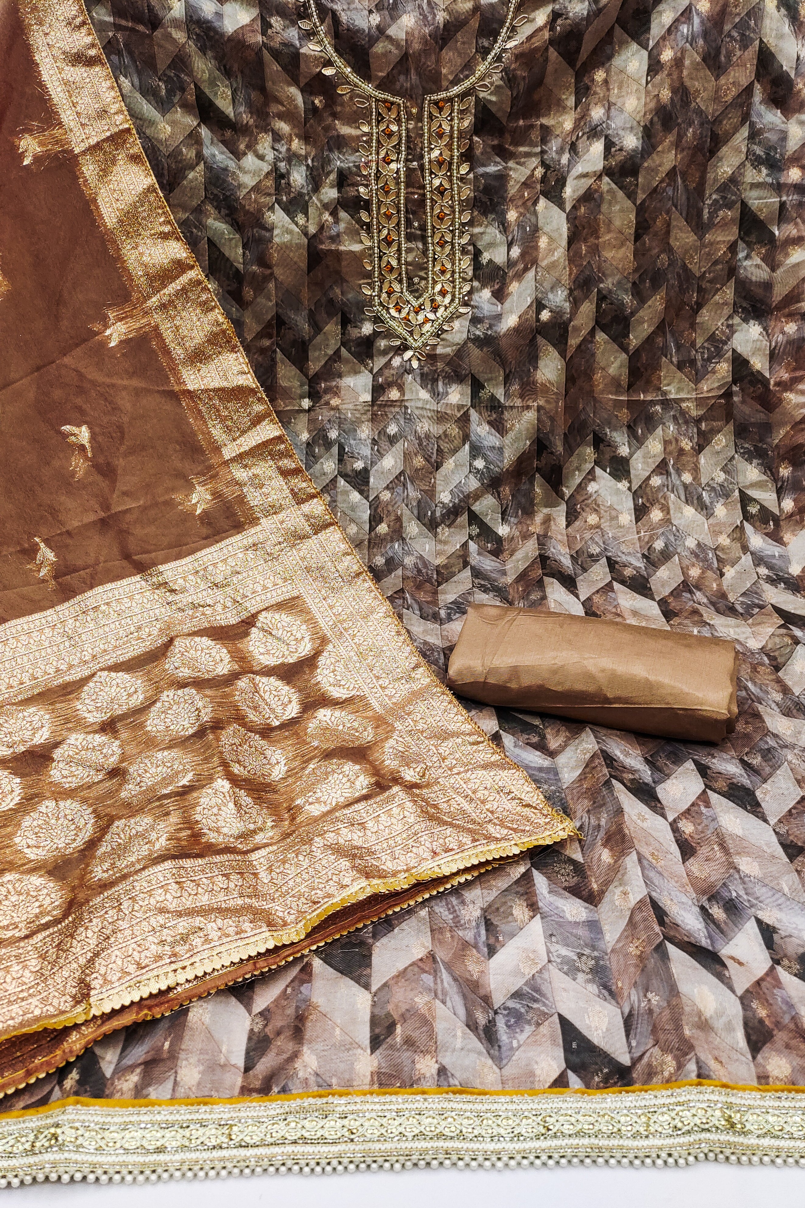 Organza Banarasi Handwork Unstitched Suit For Women