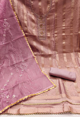 Lavender Organza Handwork Unstitched Suit For Navratri Pooja