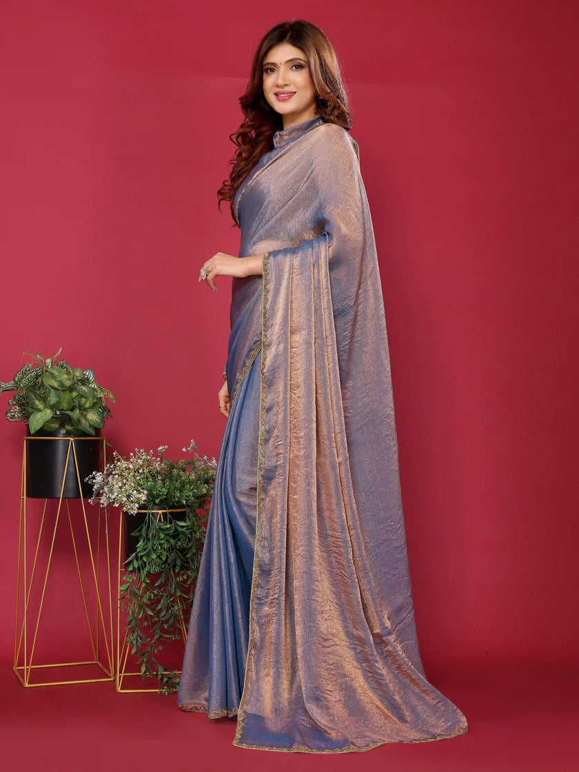 Purple Satin Silk Handwork Saree for Engagement Bride