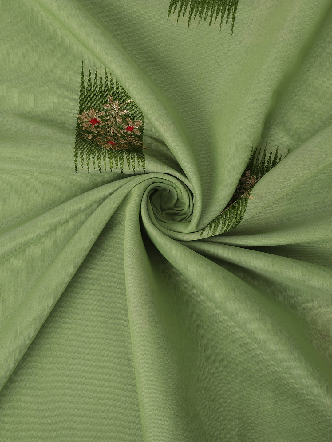 Perrot Green Banarasi Silk Floral Embroidery Work Saree