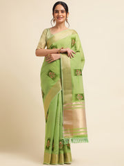 Perrot Green Banarasi Silk Floral Embroidery Work Saree