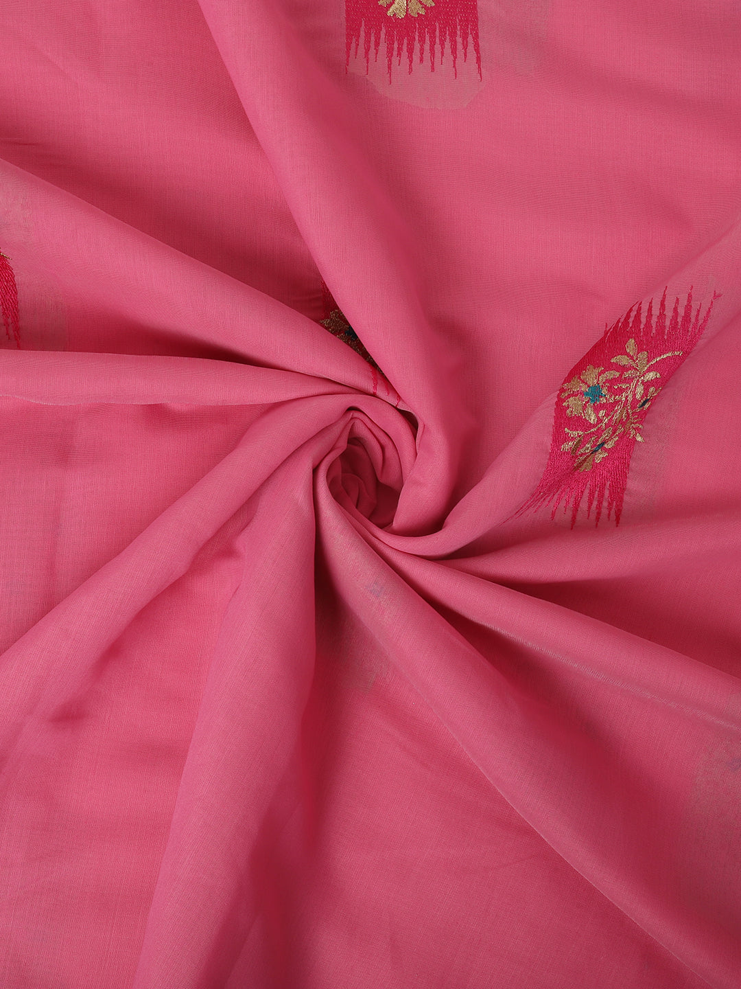 Rasberry Pink Banarasi Silk Floral Embroidery Work Saree