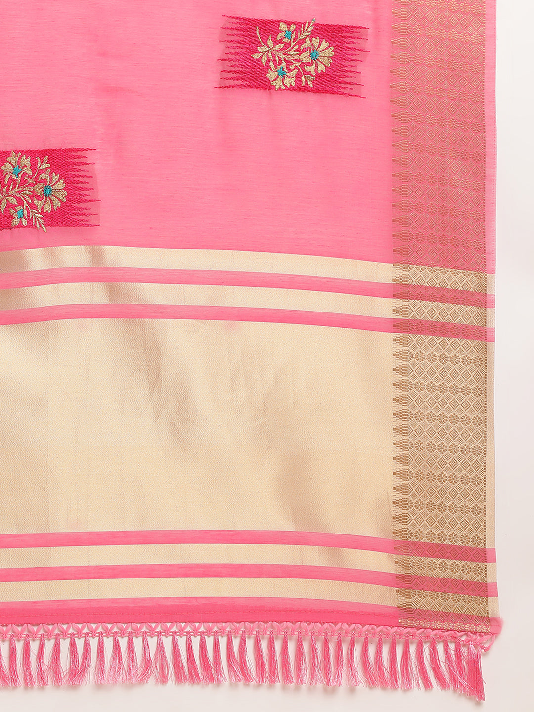 Rasberry Pink Banarasi Silk Floral Embroidery Work Saree