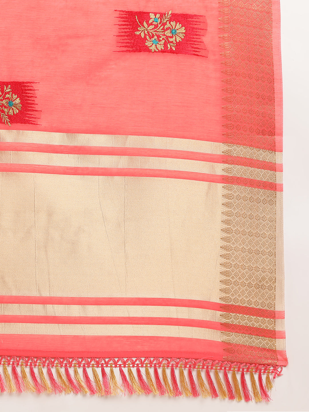 Peach Banarasi Silk Floral Embroidery Work Saree