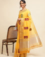 Yellow Banarasi Silk Floral Embroidery Work Saree