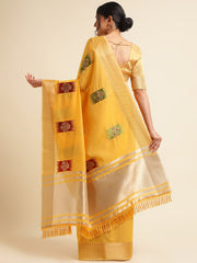 Yellow Banarasi Silk Floral Embroidery Work Saree