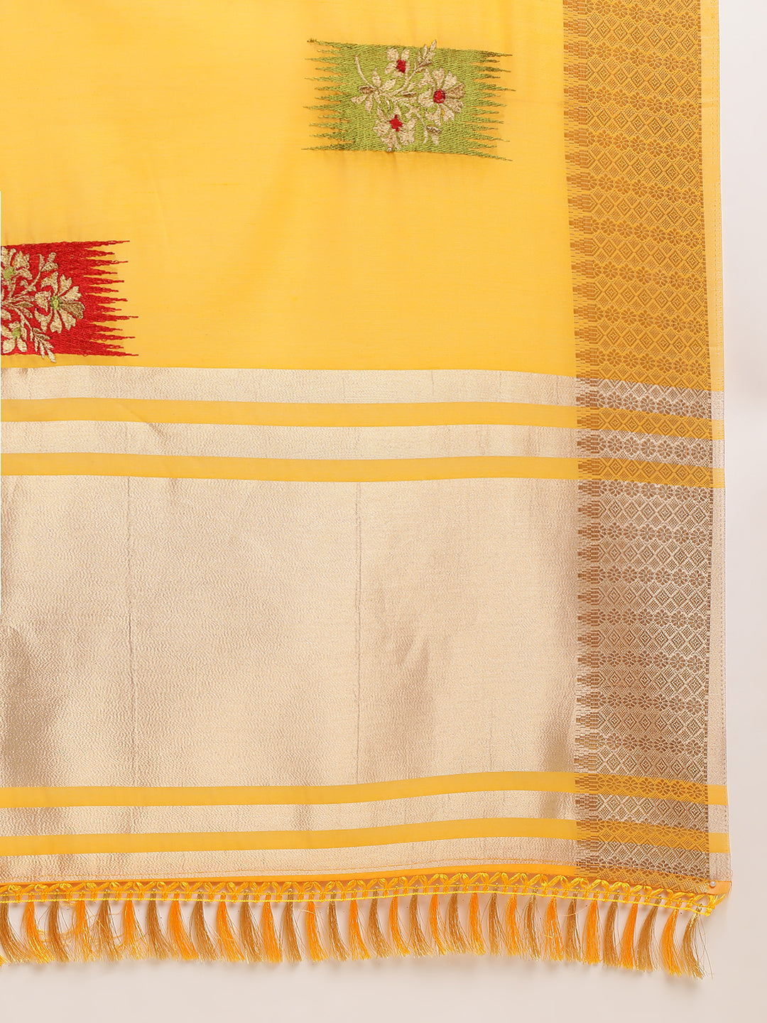 Yellow Banarasi Silk Floral Embroidery Work Saree