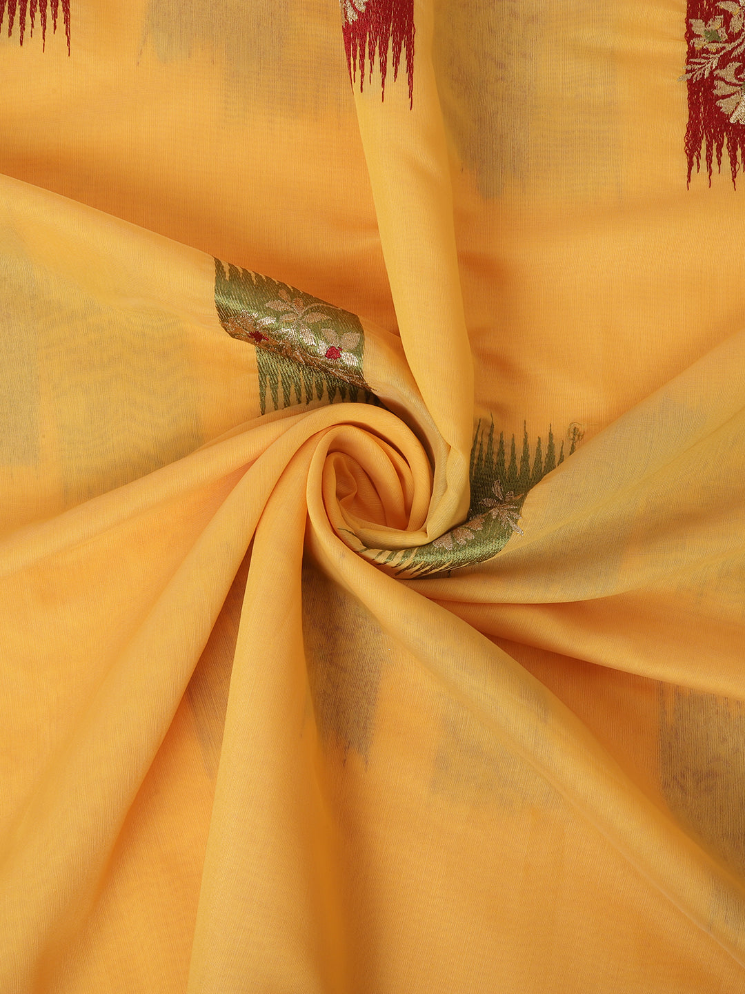 Yellow Banarasi Silk Floral Embroidery Work Saree