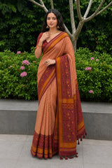 Orange Cotton Patola Print Saree