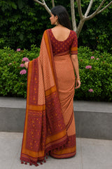 Orange Cotton Patola Print Saree