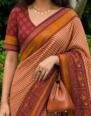 Orange Cotton Patola Print Saree