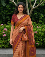 Orange Cotton Patola Print Saree
