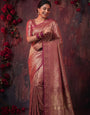 Pink Banarasi Silk Saree With Peacock Zari Work