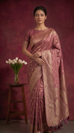 Rose Pink Banarasi Work Satin Silk Saree