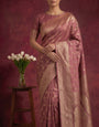 Rose Pink Banarasi Work Satin Silk Saree
