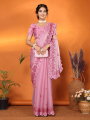 Pink Jimmy Choo Floral Embroidery Saree