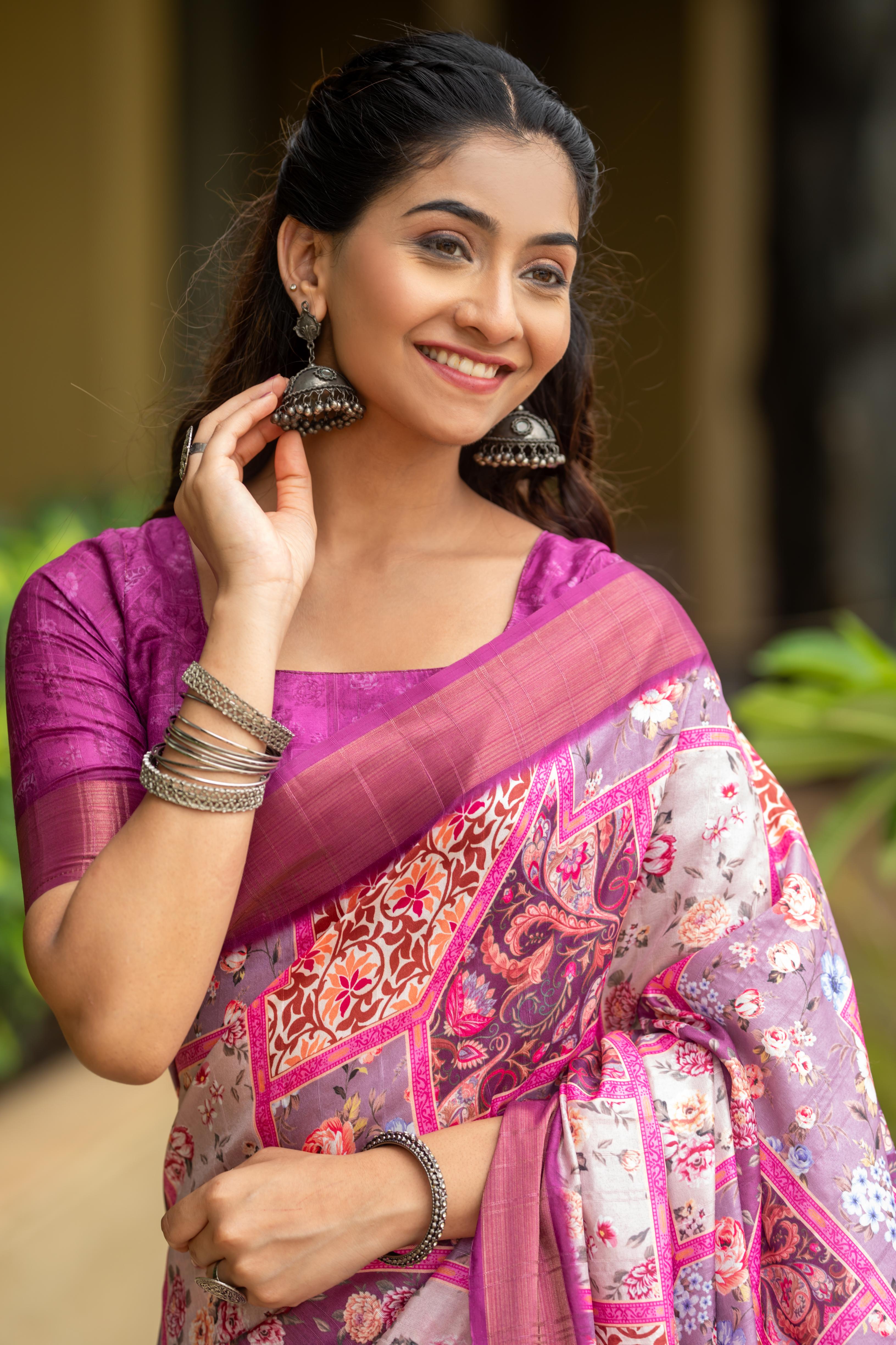 Pink Pure Cotton Printed Saree