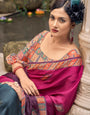 Pink And Blue Bollywood Satin Saree