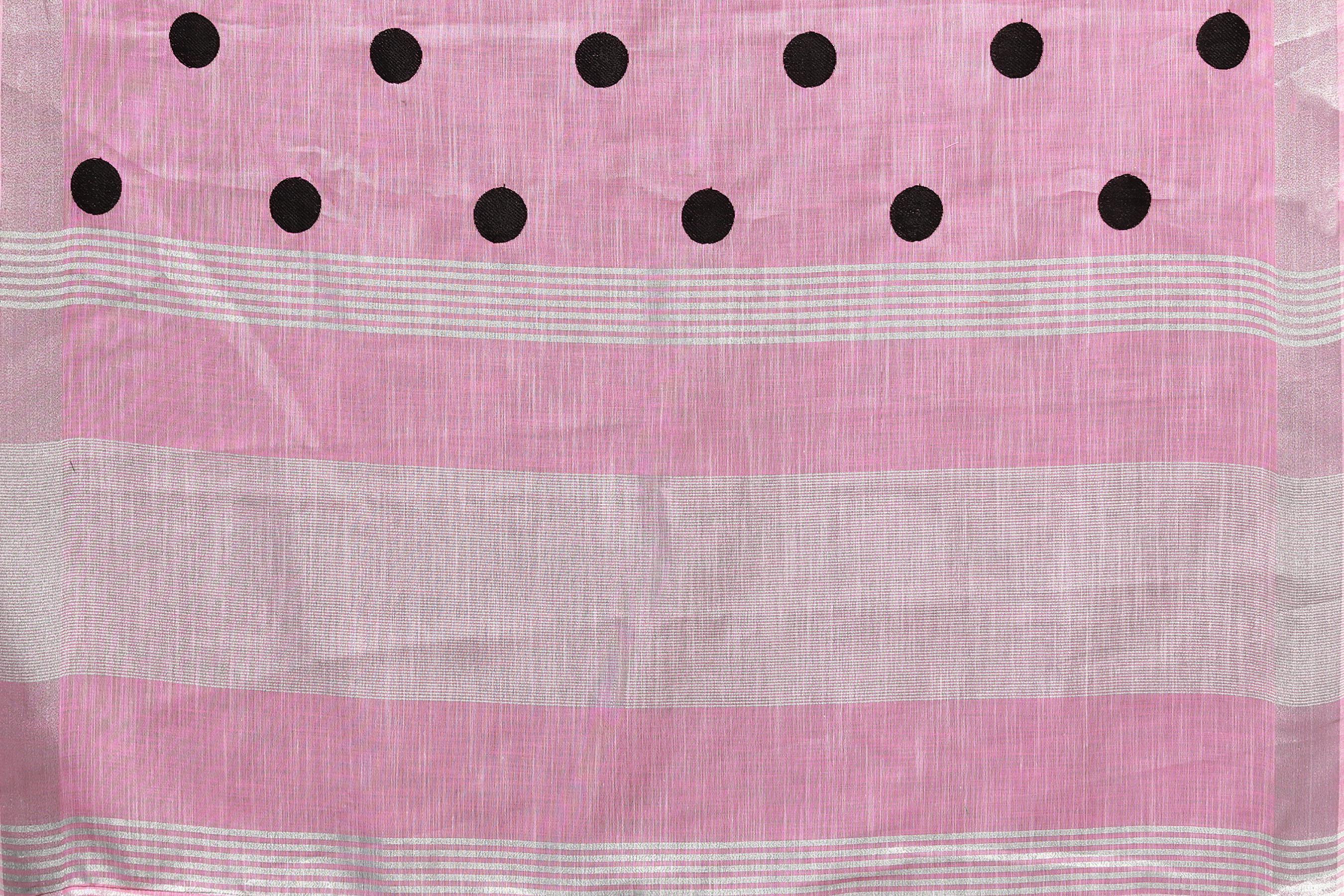 Pink Linen Polka Dot Saree For Women