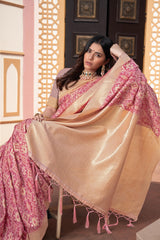 Pink Zari Weaving Cotton Silk Saree For Women