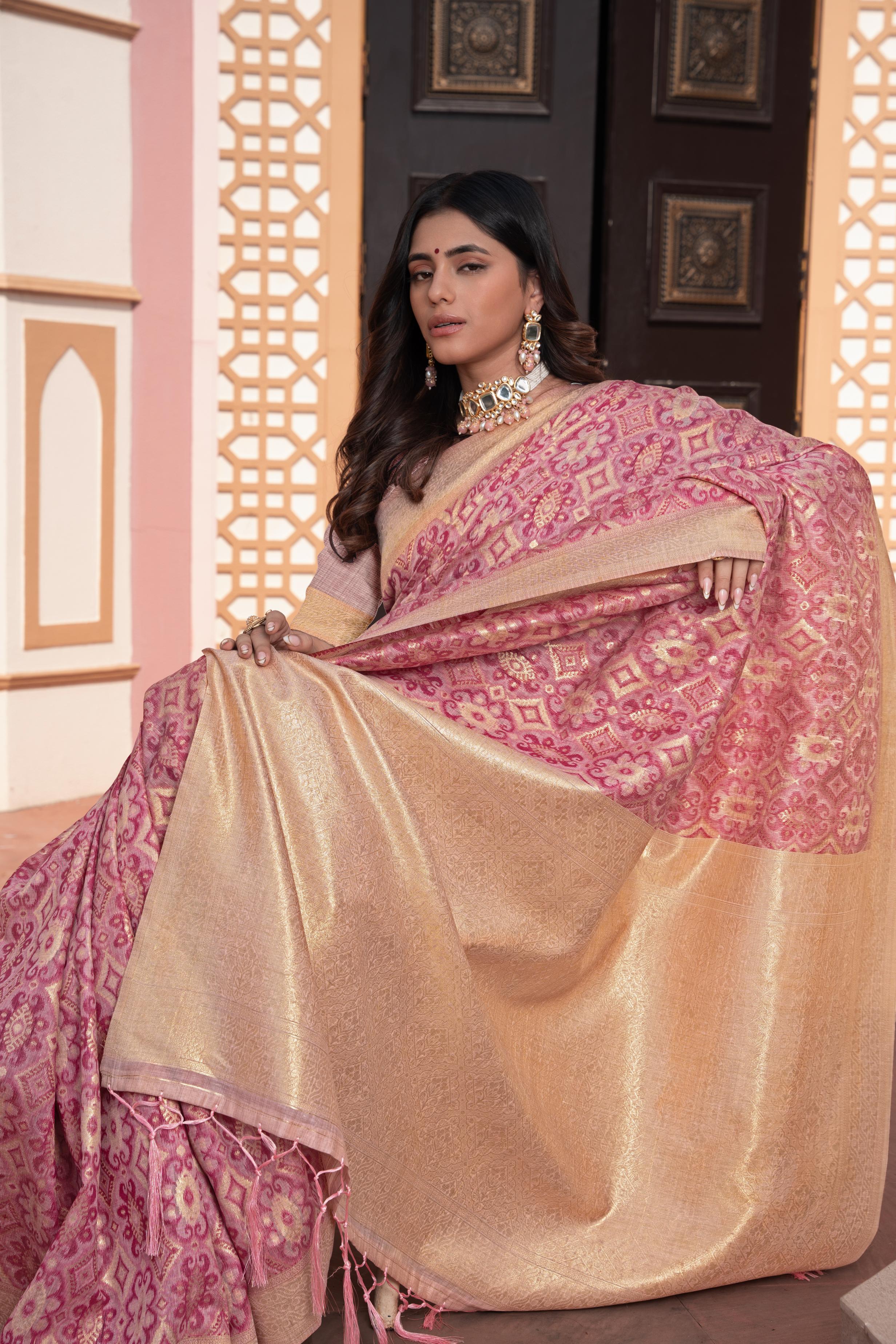 Pink Zari weaving sarees with price