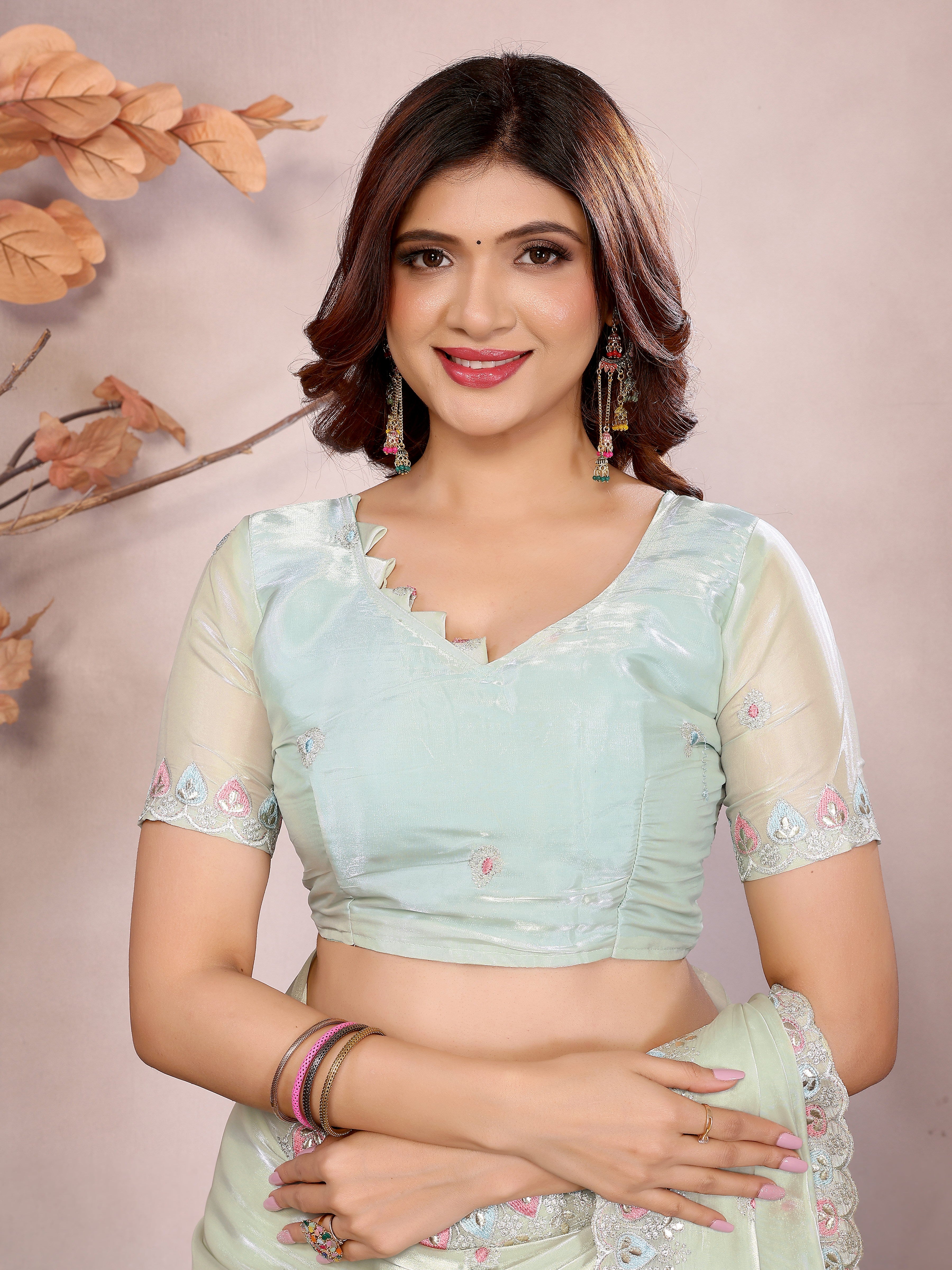 Pista Green Barbarick Silk Cutwork Saree