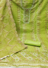 Pista Green Color Viscose Floral work Unstitched Suit Online For Women