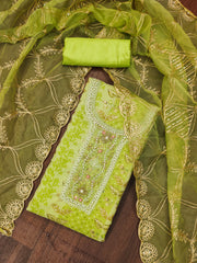 Pista Green Color Viscose Floral work Unstitched Suit For Navratri