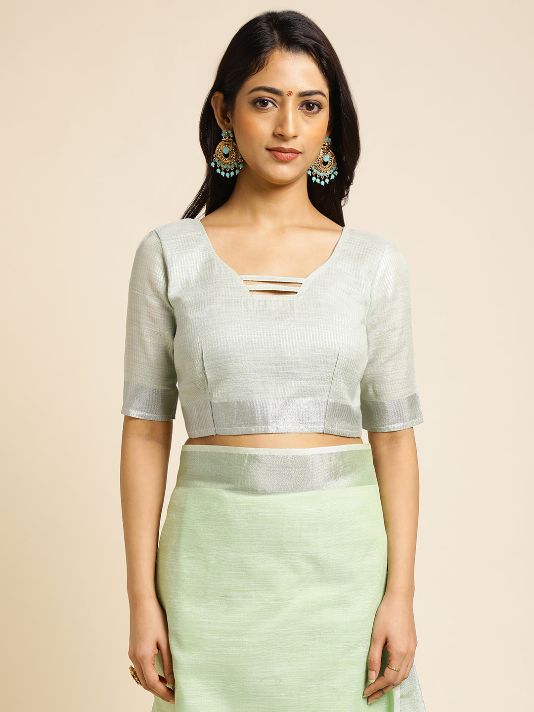 Pista Green Linen Cotton Saree With Blouse Design