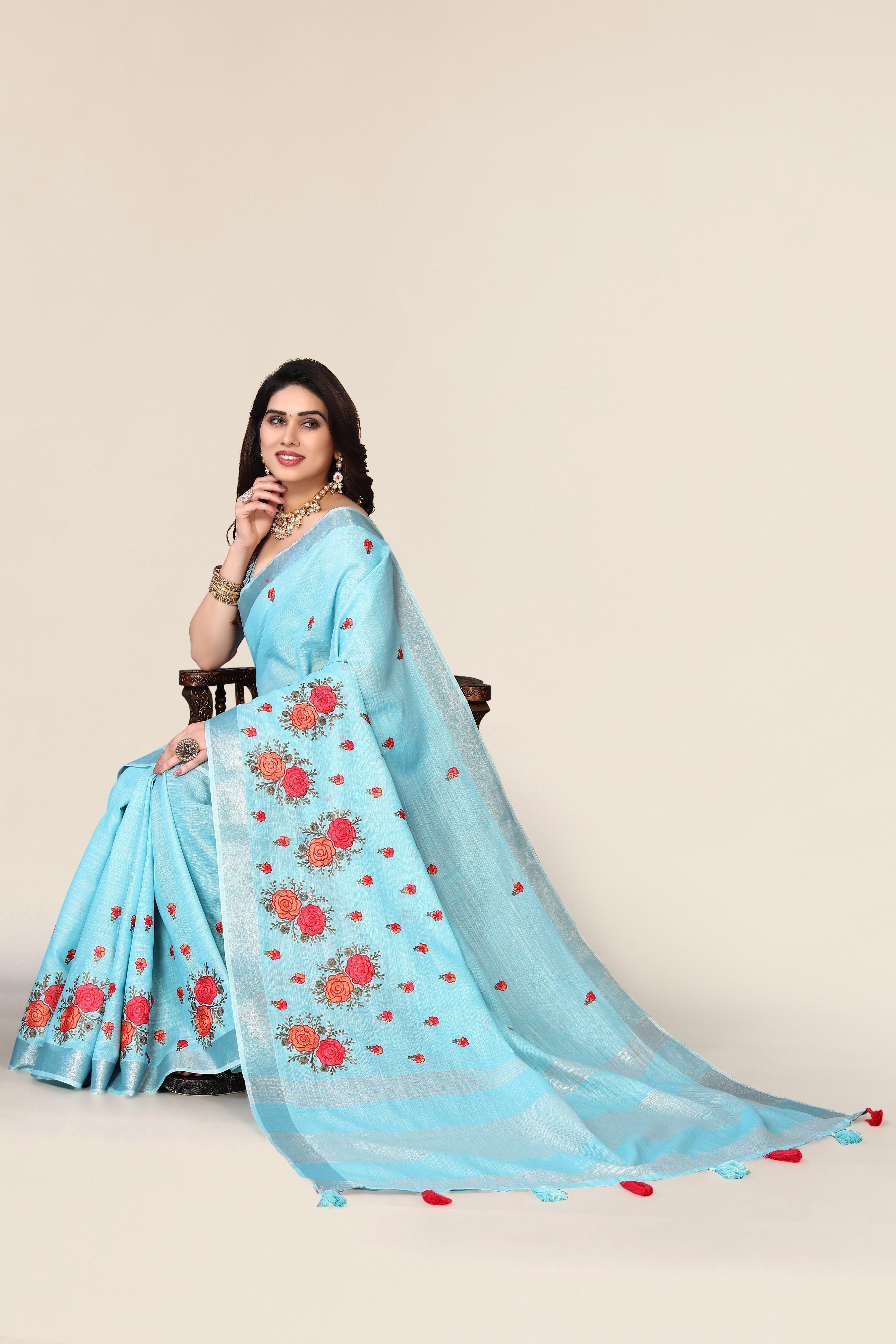 Pure Blue cotton silk saree with embroidered Gold Zari Pallu