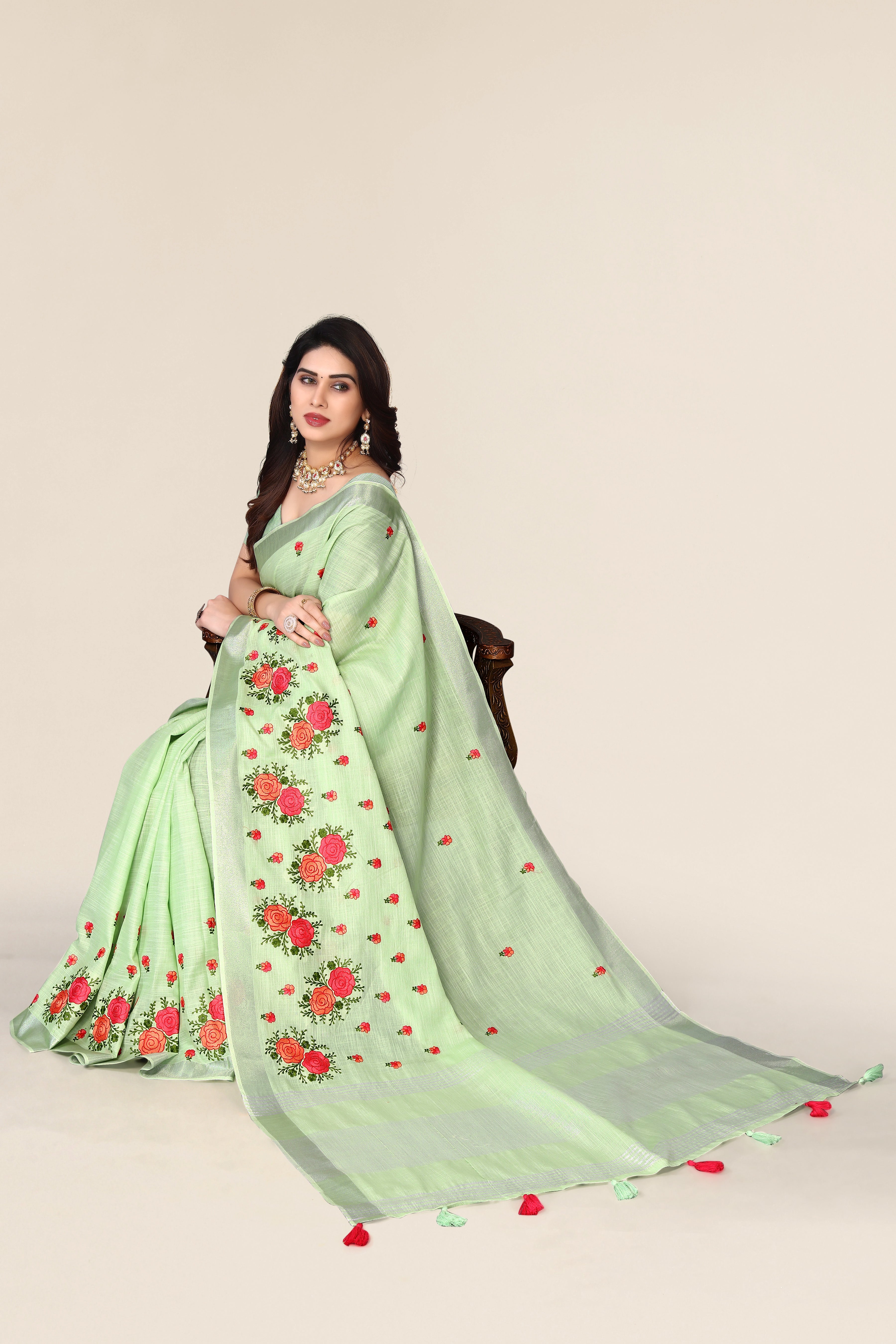 Pure Green cotton silk saree with embroidered Gold Zari Pallu
