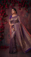 Purple Banarasi Silk Saree With Peacock Zari Work