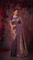 Purple Banarasi Silk Saree With Peacock Zari Work