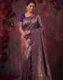 Purple Banarasi Silk Saree With Peacock Zari Work