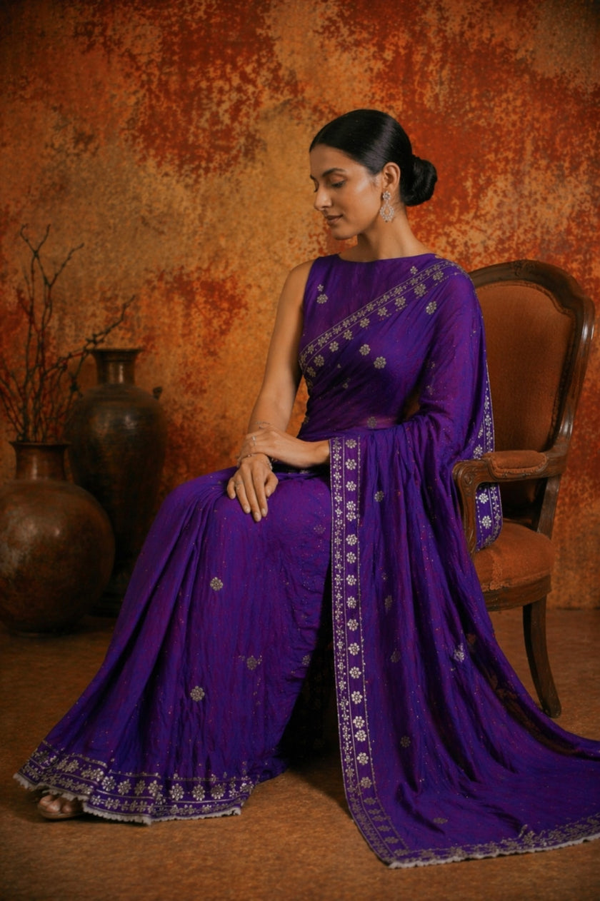 Premium Purple Jimmy Choo Sequin Work Saree