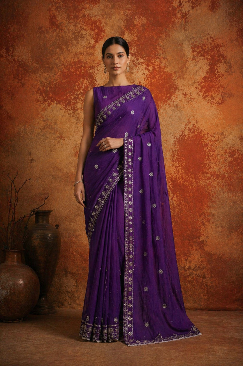 Premium Purple Jimmy Choo Sequin Work Saree