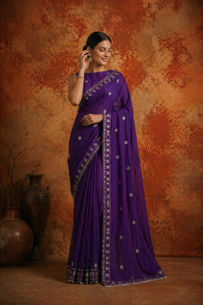 Premium Purple Jimmy Choo Sequin Work Saree