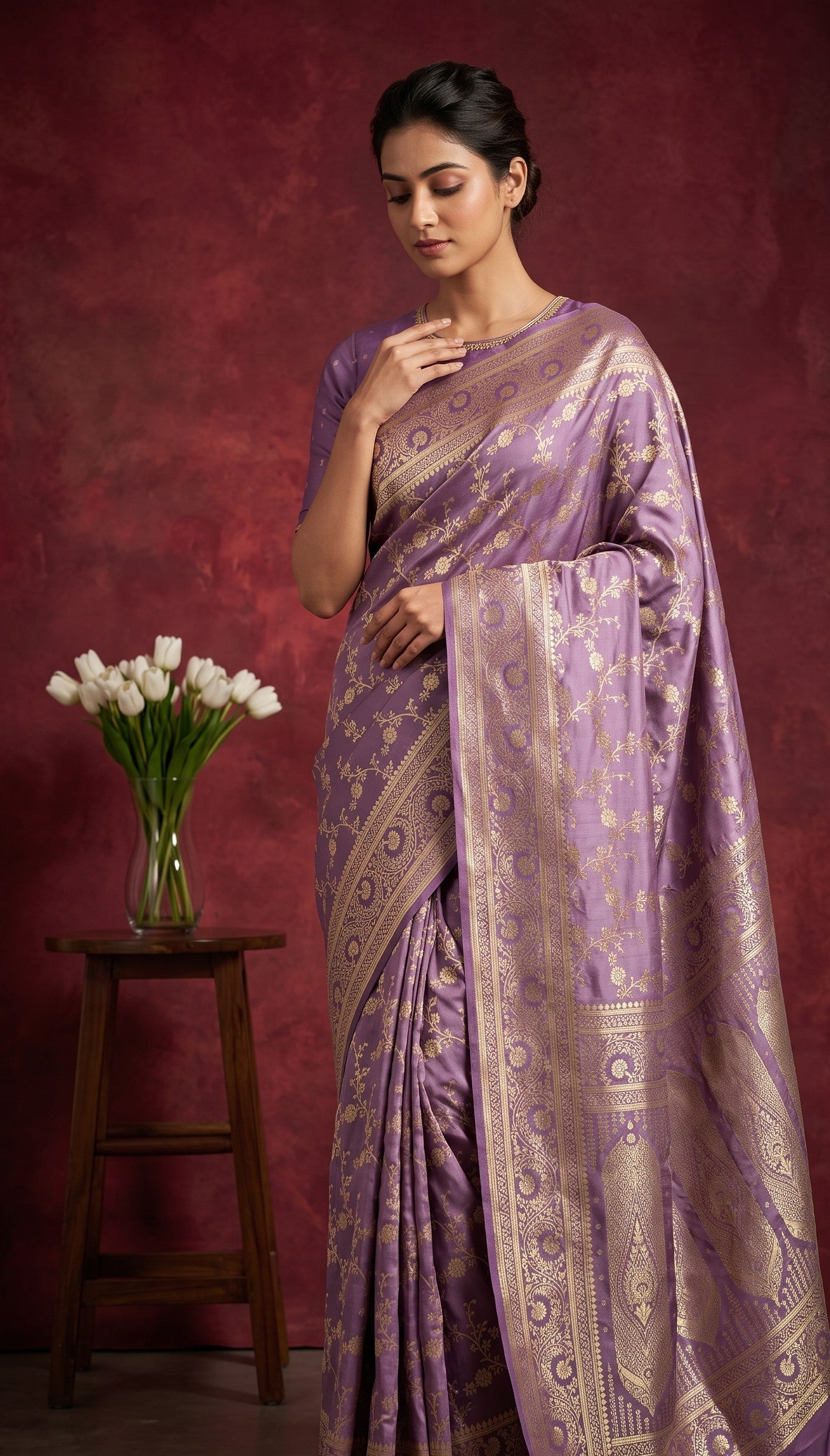 Purple Banarasi Work Satin Silk Saree