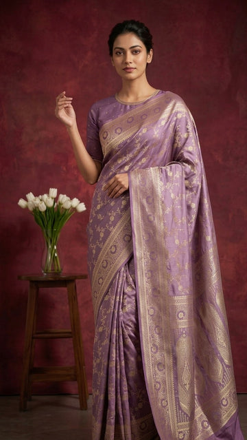 Purple Banarasi Work Satin Silk Saree
