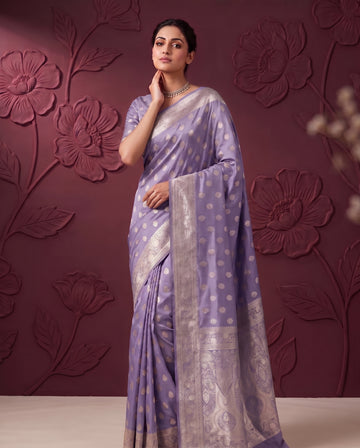 Lavender Satin Silk Banarasi Weaving Saree