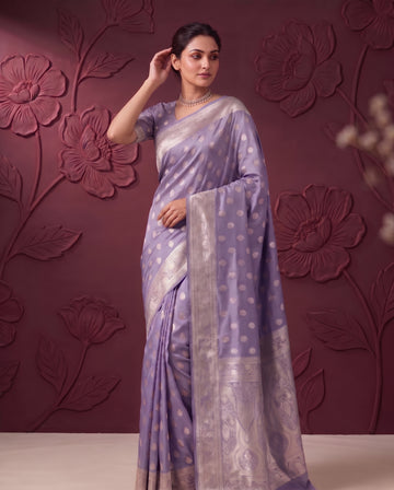 Lavender Satin Silk Banarasi Weaving Saree