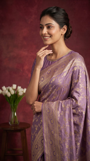 Purple Banarasi Work Satin Silk Saree