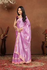 Purple party wear saree with sequins