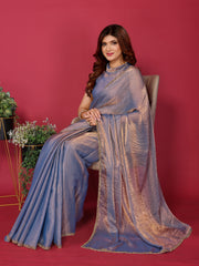 Purple satin silk saree with handwork