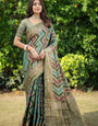 Bottle Green organza zari woven lehriya saree