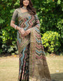 Dark Grey organza zari woven lehriya saree