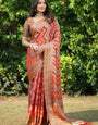 Orange organza zari woven lehriya saree